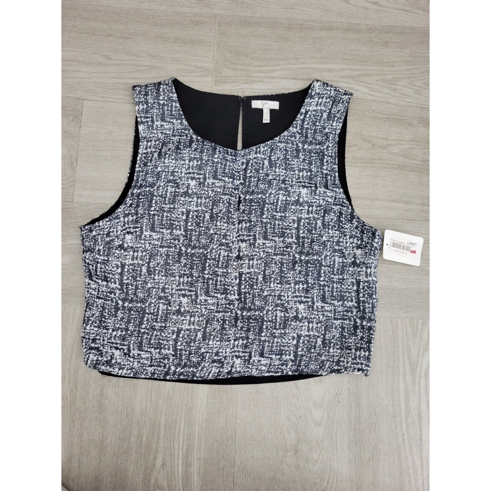 Joie Mintelle Top in Caviar Black Women's Sleeveless Tweed Crop Tank‎ Size L